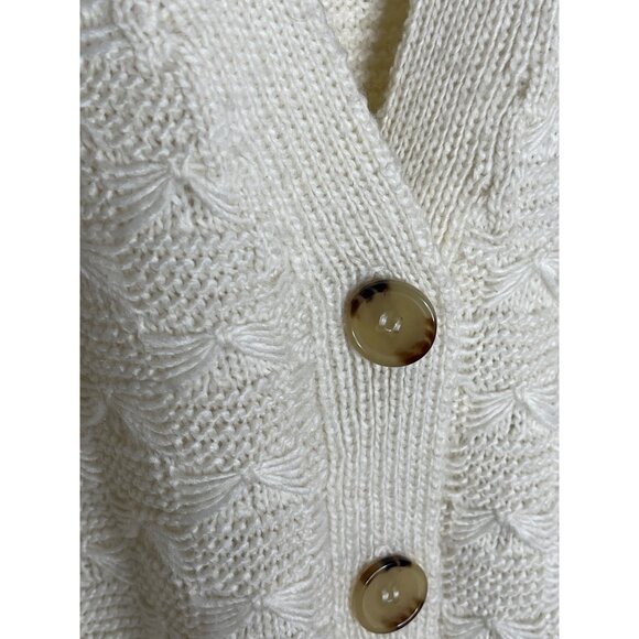 Forever 21 Plus Cream Knit Cardigan Puff Sleeve Button Front Sweater 0X - Picture 4 of 8